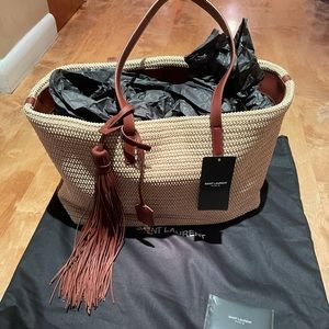Saint Laurent Raffia Large Shopping Tote Brown